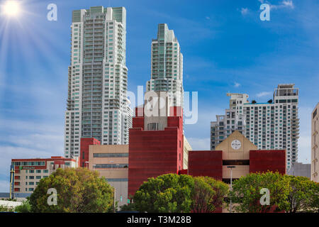 Miami, Florida / USA - April 10, 2014: Skyline of the Holiday Inn Hotel in Miami. Stock Photo