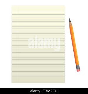 Sheet of paper with a pencil on a white background Stock Vector