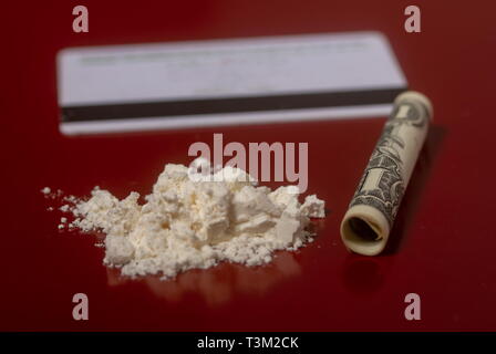 cocaine on a red table Stock Photo