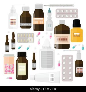 Different drugs in the bubbles on a white background Stock Vector