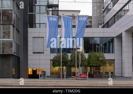 Ulm, Baden-Wuerttemberg/Germany - 08.04.19: The front of the Chamber of Industry and Commerce (Industrie- und Handelskammer) in Ulm at the Olga street Stock Photo