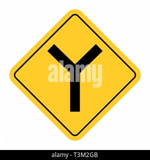 Illustration of Y -Junction Traffic Road Sign on white background Stock Vector