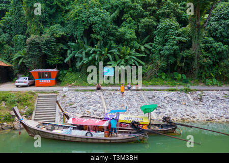 Long tail boats, Haeng river, between Noppharat Thara and Ao Nang, Krabi province, Thailand Stock Photo