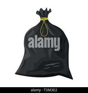 Plastic garbage bag with rope icon. Container for trash isolated on white. Garbage recycling and utilization equipment. Waste management. Vector illus Stock Vector