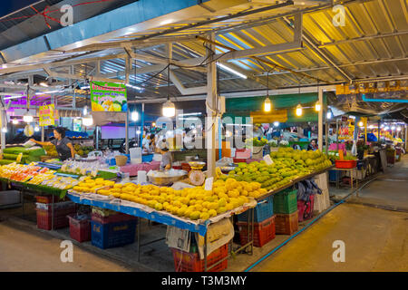 Fruit stalls, Fresh Food Market, Krabi town, Thailand Stock Photo