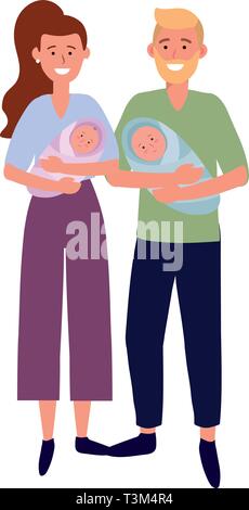 couple carrying babys avatar cartoon character vector illustration graphic design Stock Vector