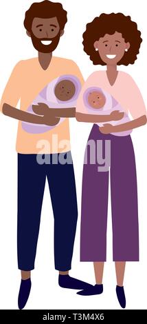 couple carrying babys avatar cartoon character vector illustration graphic design Stock Vector