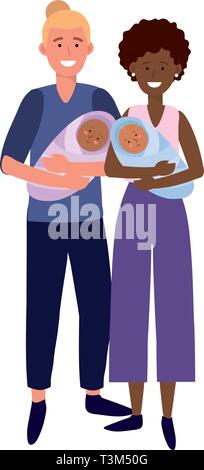 couple carrying babys avatar cartoon character vector illustration graphic design Stock Vector