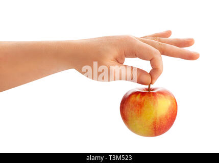 apple in hand path isolated Stock Photo