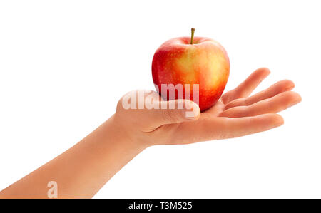 apple in hand path isolated Stock Photo