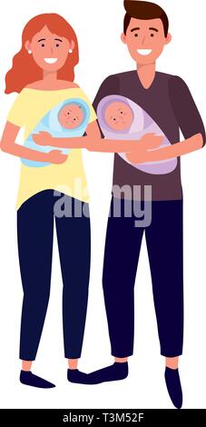 couple carrying babys avatar cartoon character vector illustration graphic design Stock Vector