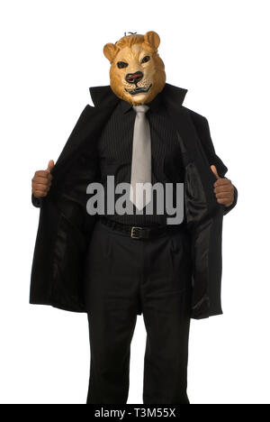 suit in a lion mask Stock Photo