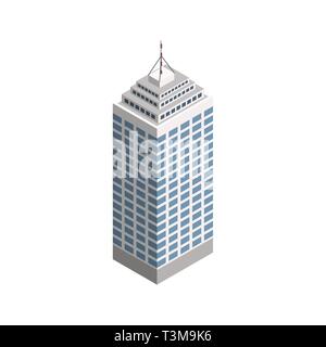 Vector Isometric Skyscraper City Building. Vector Isometric City Building Icon Isolated on White Background. Private House, Skyscraper, Real Estate, P Stock Vector