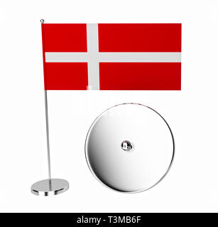 Fabric Denmark Flag Mockup with Free Space for Yours Design on Steel Spire Pedestal on a white background. 3d Rendering Stock Photo