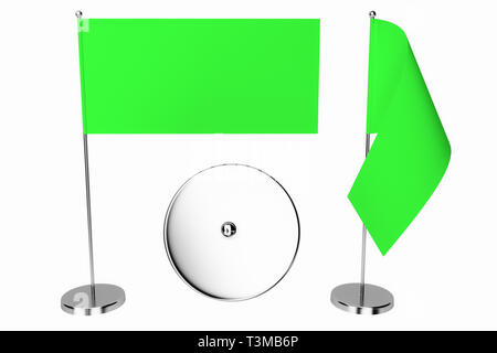 Fabric White Blank Flag Mockup with Free Space for Yours Design on Steel Spire Pedestal on a white background. 3d Rendering Stock Photo