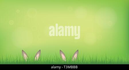 couple hare bunny ears hide in the lawn on green spring background vector illustration EPS10 Stock Vector