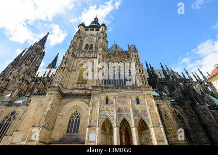 Particulars of the front portal of The St. Vitus Cathedral inside the Prague Castle Complex Stock Photo