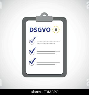 EU DSGVO checklist on a clipboard vector illustration Stock Vector