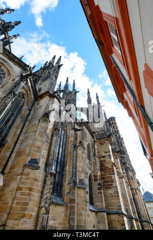 Some particulars of the St. Vitus Cathedral inside the Prague Castle Stock Photo