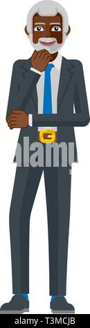 Mature Black Business Man Thinking Mascot Concept Stock Vector
