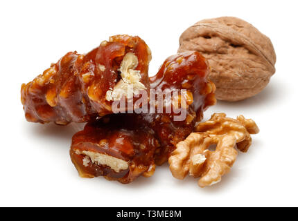 Turkish Churchkhela with walnuts isolated on white background Stock Photo