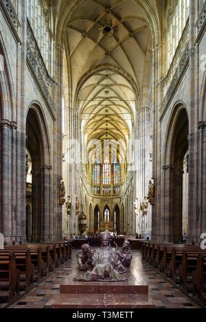 Prague. Czech Republic. St. Vitus Cathedral (Metropolitan Cathedral of Saints Vitus, Wenceslaus and Adalbert ), interior with statue of St. Adalbert i Stock Photo