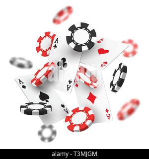 Banner for casino with realistic red, black chips. Stock Vector