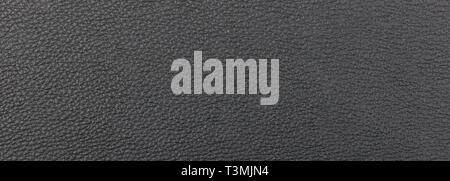 Leather black color texture. Black color natural leather background, banner, closeup view with details Stock Photo