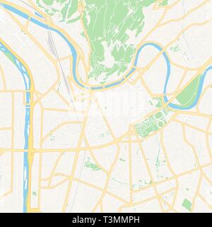 Printable map of Grenoble, France with main and secondary roads and larger railways. This map is carefully designed for routing and placing individual Stock Vector