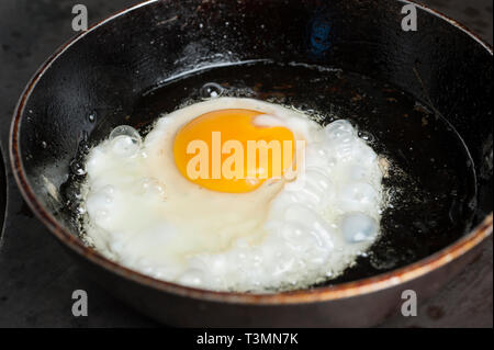 Fried egg in frying pan Stock Photo