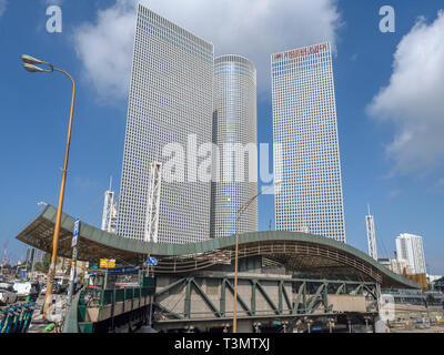 Azrieli towers. Modern, glass faced High rise buildings in Tel Aviv, Israel Stock Photo