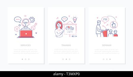 Online education - set of line design style vertical web banners Stock Vector