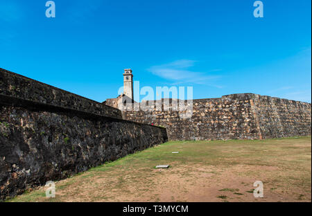 Galle fort clock tower in Sri Lanka on a sunny day Stock Photo