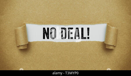 Torn brown paper revealing the words No deal Stock Photo