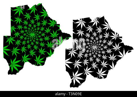 Botswana - map is designed cannabis leaf green and black, Republic of Botswana map made of marijuana (marihuana,THC) foliage, Stock Vector
