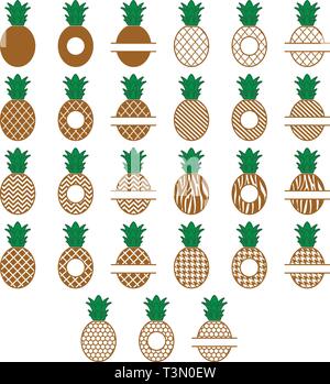 Pineapples Split Monogram Frame Stock Vector
