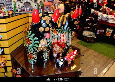 Ceramic bull - Jorge Chavez airport in LIMA. Department of Lima.PERU                     Stock Photo