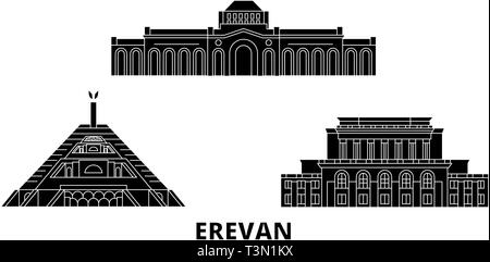 Armenia, Erevan flat travel skyline set. Armenia, Erevan black city vector illustration, symbol, travel sights, landmarks. Stock Vector