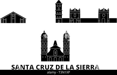 Bolivia, Santa Cruz De La Sierra flat travel skyline set. Bolivia, Santa Cruz De La Sierra black city vector illustration, symbol, travel sights Stock Vector