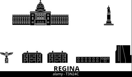 Canada, Regina flat travel skyline set. Canada, Regina black city vector illustration, symbol, travel sights, landmarks. Stock Vector