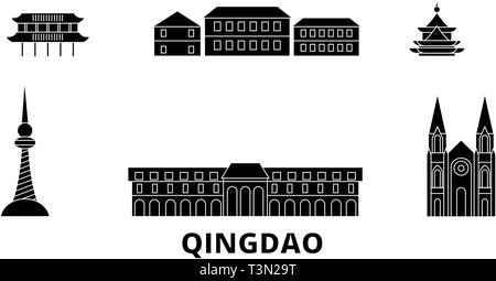China, Qingdao tourism landmarks, vector city travel illustration Stock ...