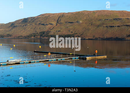 Empty pontoons at Carbost yacht anchorage on Loch Harport on Isle of Skye, Highland Region, Scotland, UK Stock Photo