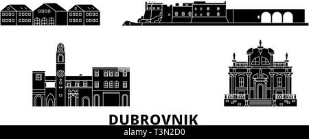 Croatia, Dubrovnik flat travel skyline set. Croatia, Dubrovnik black city vector illustration, symbol, travel sights, landmarks. Stock Vector