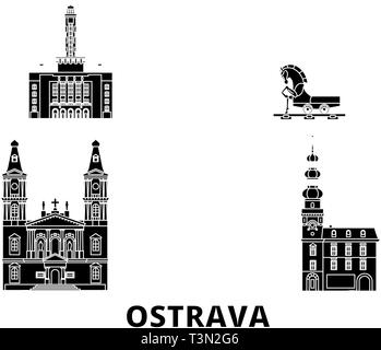 Czech Republic, Ostrava flat travel skyline set. Czech Republic, Ostrava black city vector illustration, symbol, travel sights, landmarks. Stock Vector
