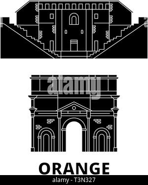 France, Orange  flat travel skyline set. France, Orange  black city vector illustration, symbol, travel sights, landmarks. Stock Vector