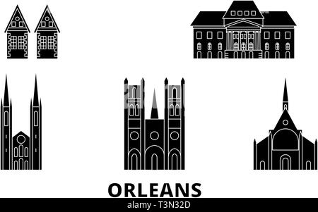 France, Orleans flat travel skyline set. France, Orleans black city vector illustration, symbol, travel sights, landmarks. Stock Vector