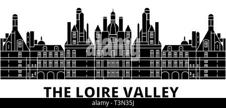 France, The Loire Valley  flat travel skyline set. France, The Loire Valley  black city vector illustration, symbol, travel sights, landmarks. Stock Vector