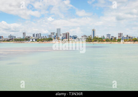 View to the Praia do Bessa beach and the beachfront buildings of the city of Joao Pessoa. Beachfront city. Stock Photo