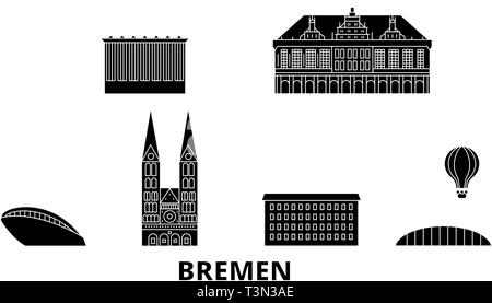 Germany, Bremen flat travel skyline set. Germany, Bremen black city vector illustration, symbol, travel sights, landmarks. Stock Vector