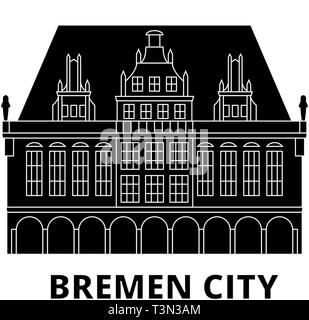 Germany, Bremen City flat travel skyline set. Germany, Bremen City black city vector illustration, symbol, travel sights, landmarks. Stock Vector